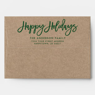 Enveloppe Brosse moderne Script Happy Holidays Kraft Green