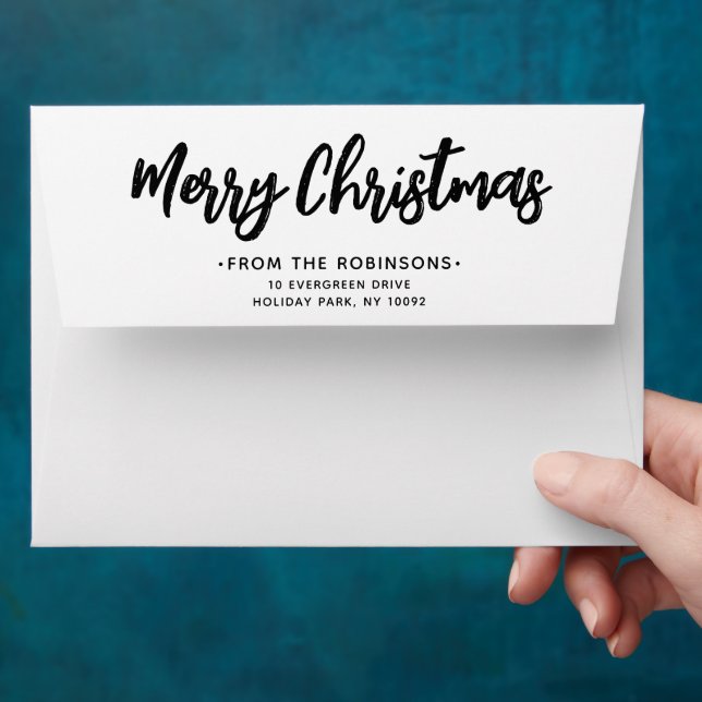 Enveloppe Brossé noir et blanc Adresse de retour Noël (Hand)