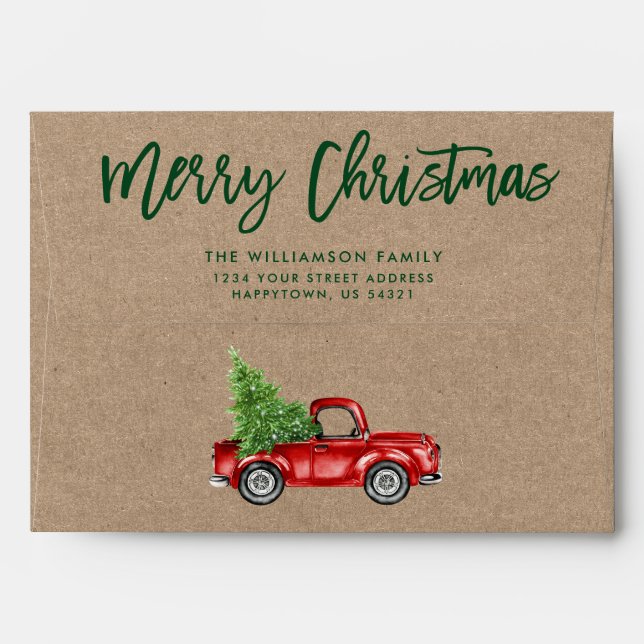 Enveloppe Brosse Script de Noël Camion Kraft Green (Dos (Haut rabat))