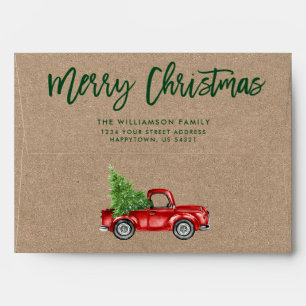 Enveloppe Brosse Script de Noël Camion Kraft Green