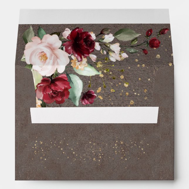 Enveloppe Brousse Bourgogne Floral Aquarelle Mariage rustiqu (Dos (Bas))