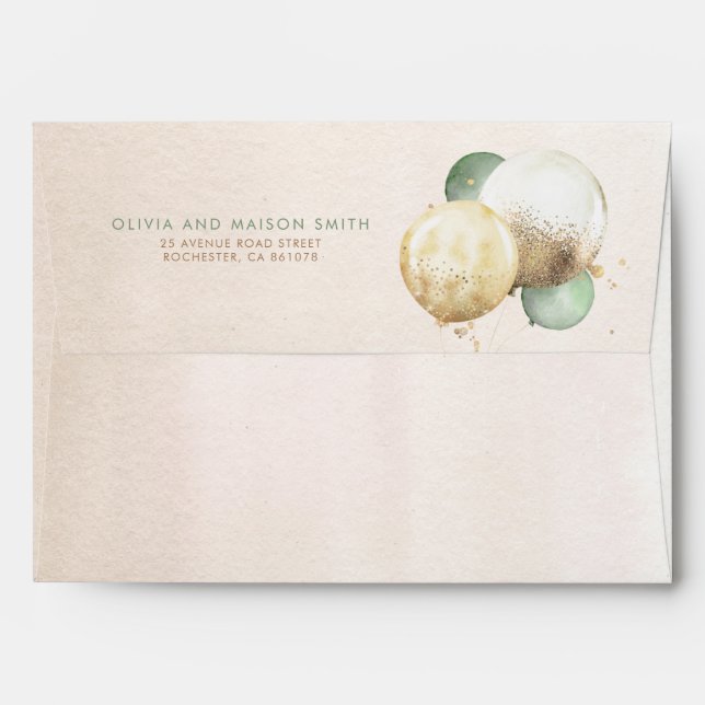 Enveloppe Brown et vert Pastel Balloons (Dos (Haut rabat))