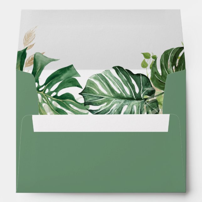 Enveloppe Budget Aquarelle Tropical Palm Feuille Mariage A7 (Dos (Bas))