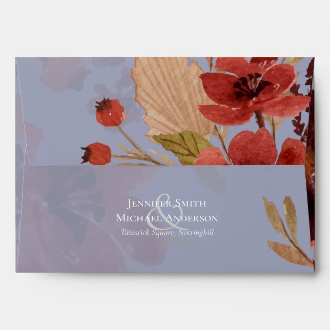 Enveloppe Budget Bourgogne Orange Chute Mariage Floral (Dos (Haut rabat))