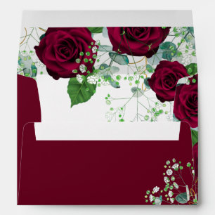 Enveloppe BUDGET Bourgogne Rouge Roses Gypsophila MARIAGE