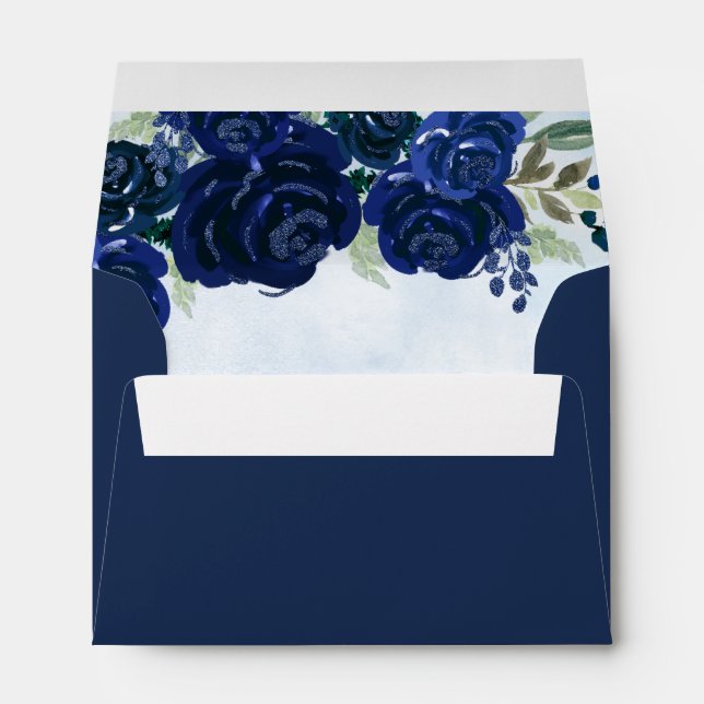 Enveloppe Budget Floral Marine Blue Grey Princess Quinceaner (Dos (Bas))