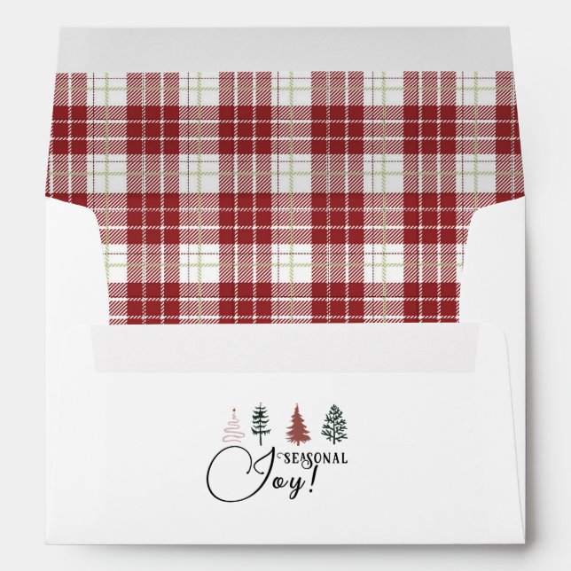 Enveloppe Buffalo rustique Bourgogne Plaid & Arbres de Noël (Dos (Bas))