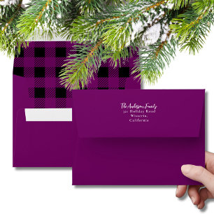 Enveloppe Buffle de Noël moderne violet et noir