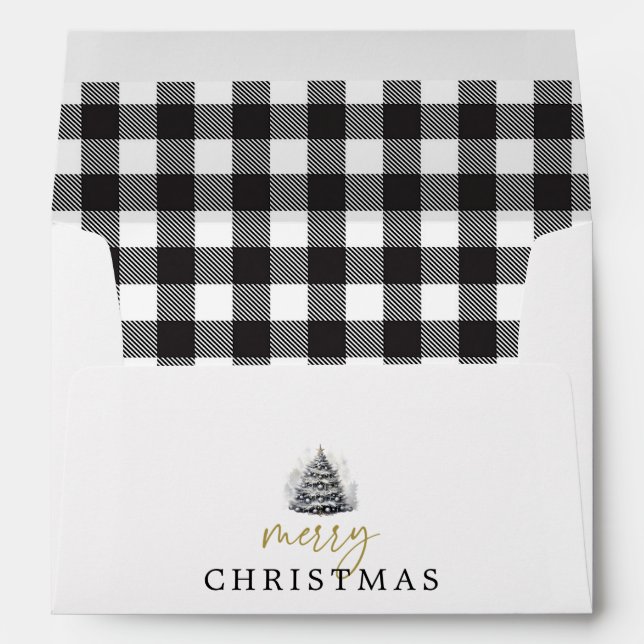 Enveloppe Buffle noir et blanc Check Plaid Joyeux Noël (Dos (Bas))