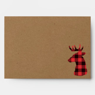 Enveloppe Buffle rouge Kraft Plaid Deer Joyeux Vacances