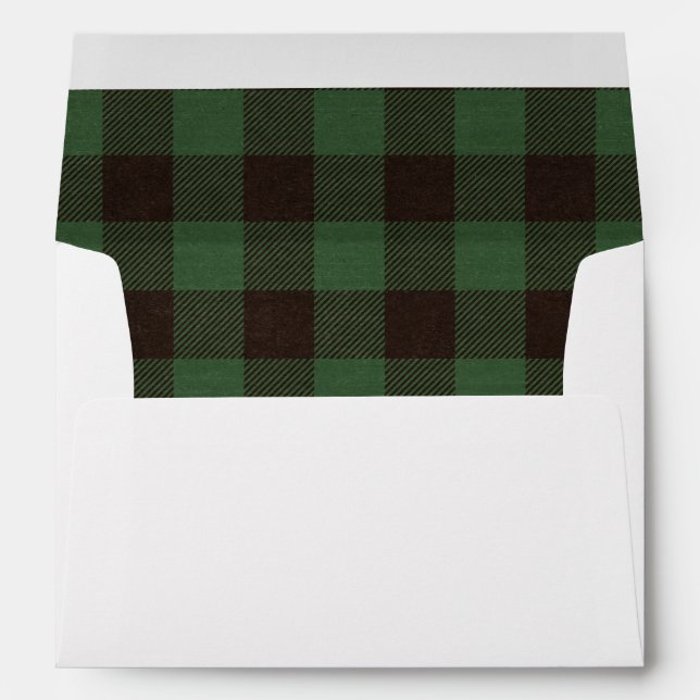 Enveloppe Buffle vert plaid avec Joyeux Script et Adresse (Dos (Bas))