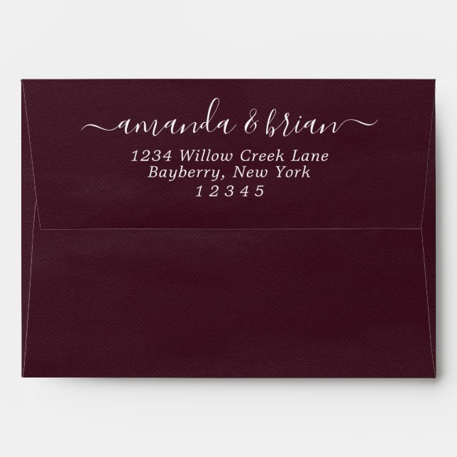 Enveloppe Burgundy Aquarelle Papier Lettrage Script 5x7 (Dos (Haut rabat))