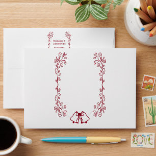 Enveloppe Burgundy Bells Scrollwork Design Mariage