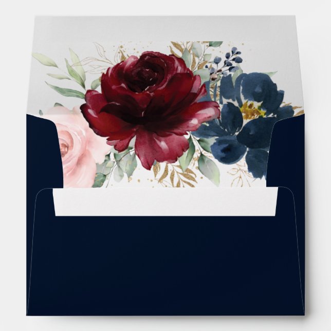 Enveloppe Burgundy Blue Blush Floral 5x7 Mariage carte A7 (Dos (Bas))