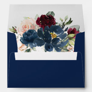Enveloppe Burgundy Blue Blush Floral 5x7 Mariage carte A7