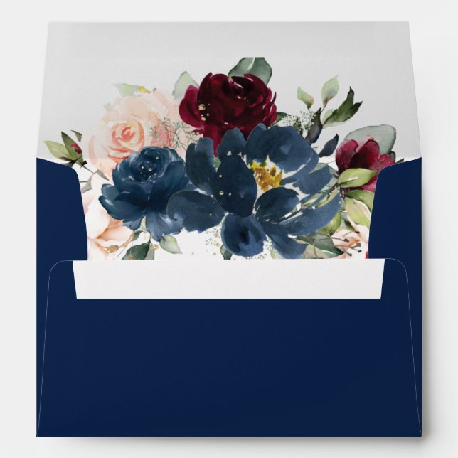 Enveloppe Burgundy Blue Blush Floral 5x7 Mariage carte A7 (Dos (Bas))
