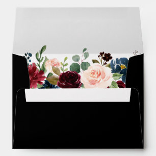 Enveloppe Burgundy Blue Floral Faire-part de mariage Noir