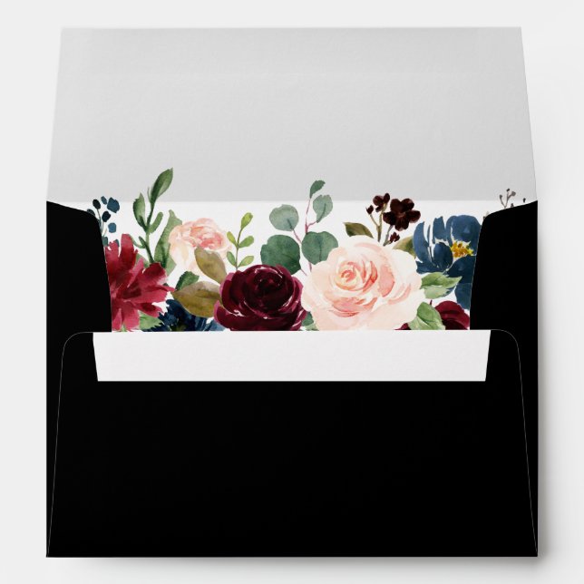 Enveloppe Burgundy Blue Floral Faire-part de mariage Noir (Dos (Bas))