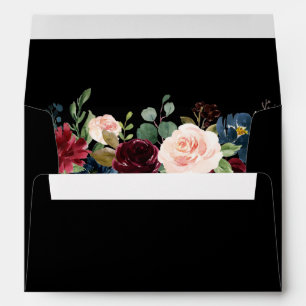 Enveloppe Burgundy Blue Floral Mariage Black Invitation