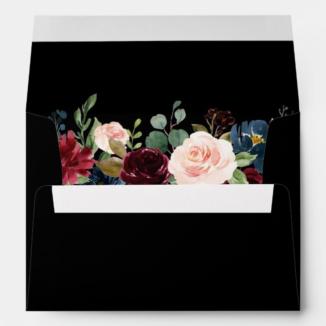 Enveloppe Burgundy Blue Floral Mariage Black Invitation (Dos (Bas))