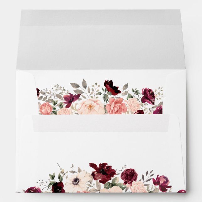 Enveloppe Burgundy Blush Floral Mariage blanc (Dos (Bas))