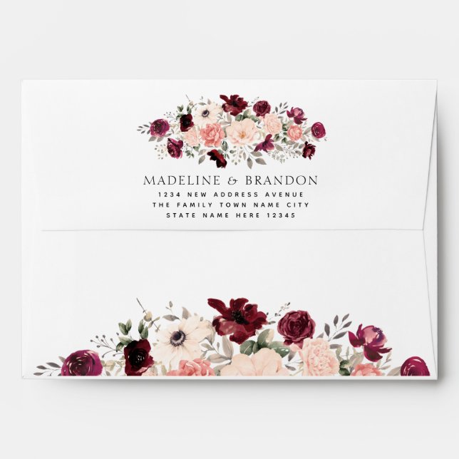 Enveloppe Burgundy Blush FlorMariage (Dos (Haut rabat))