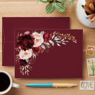 Enveloppe Burgundy Blush Gold Floral Mariage papillon
