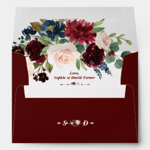 Enveloppe Burgundy Blush Navy Floral Mariage Adresse de reto