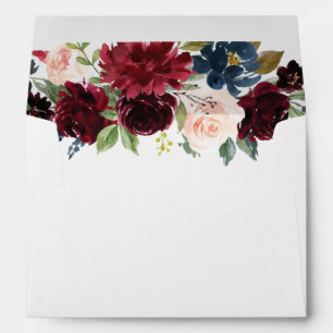 Enveloppe Burgundy Blush Navy Floral Retour Adresse Mariage