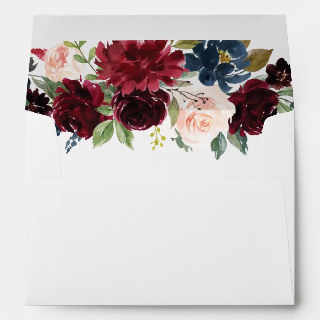 Enveloppe Burgundy Blush Navy Floral Retour Adresse Mariage (Dos (Bas))