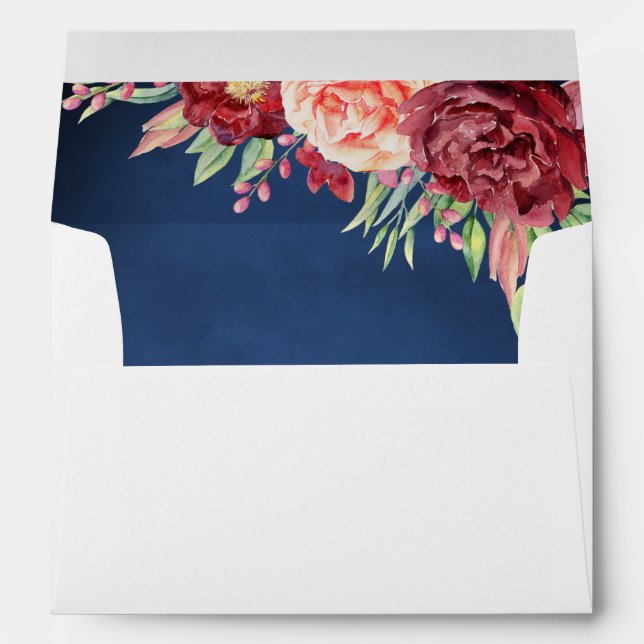 Enveloppe Burgundy Blush Rose Floral Navy Mariage de tableau (Dos (Bas))