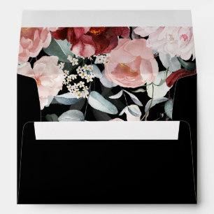Enveloppe Burgundy Blush rose Floral noir Mariage