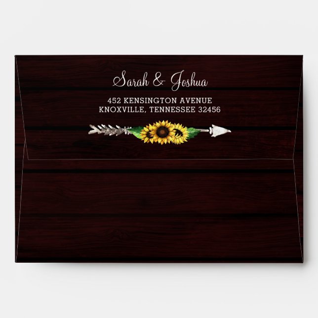Enveloppe Burgundy bois de grange floral tournesols rustique (Dos (Haut rabat))