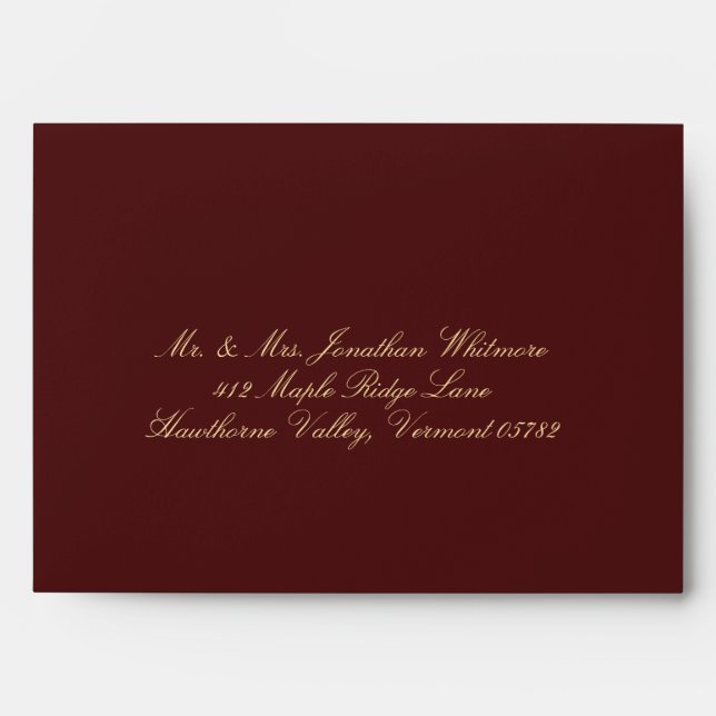 Enveloppe Burgundy Calligraphy Wedding Address Envelope (Devant)