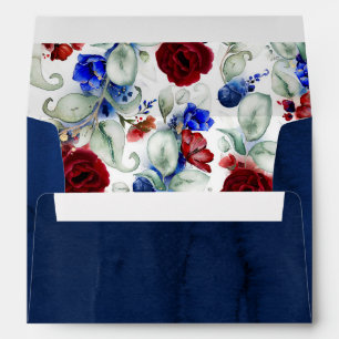 Enveloppe Burgundy et Marine Bleu Botanique Motif floral