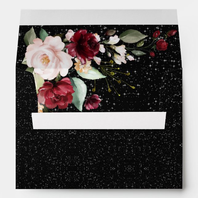 Enveloppe Burgundy Floral Aquarelle Rustique Noir Mariage (Dos (Bas))