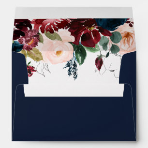 Enveloppe burgundy floral bleu marine mariage