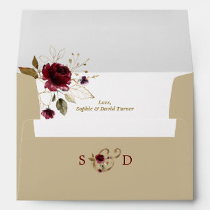 Enveloppe Burgundy Gold Floral Nous Retournons Encore Adress