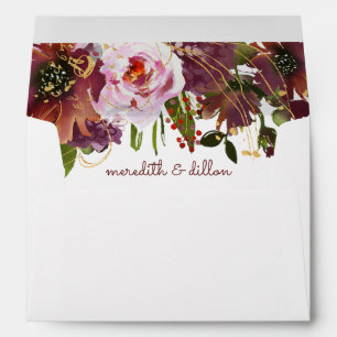 Enveloppe Burgundy Gold Rose Floral Adresse de retour