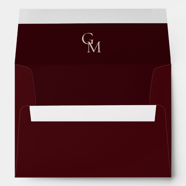 Enveloppe Burgundy & Ivory Monogram Elegant Deep Red Wedding (Dos (Bas))