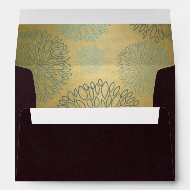 ENVELOPPE BURGUNDY MAROON FAUX OR AQUA BLEU ADRESSE FLORALE (Dos (Bas))