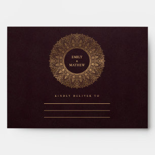 ENVELOPPE BURGUNDY MAROON GOLD CLASSY ORNATE MANDALA MARIAGE