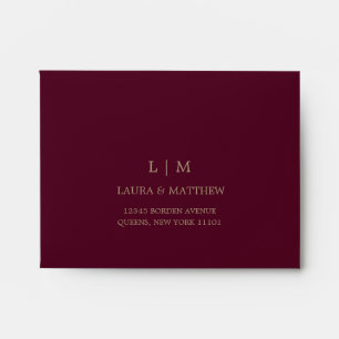 Enveloppe Burgundy Monogram Retour Adresse Mariage