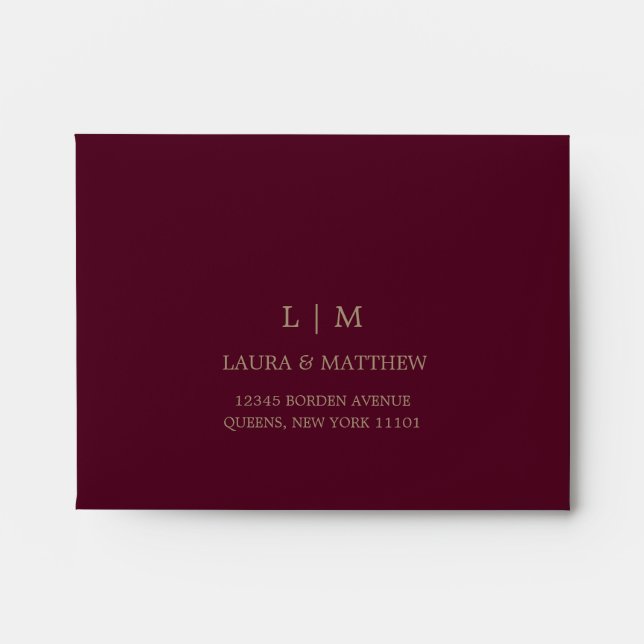 Enveloppe Burgundy Monogram Retour Adresse Mariage (Devant)