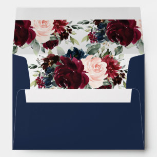 Enveloppe Burgundy Navy Blush Floral 5x7 Mariage carte A7
