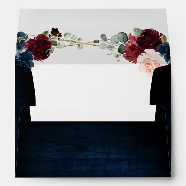 Enveloppe Burgundy Navy Blush Floral Mariage géométrique (Dos (Bas))