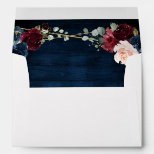 Enveloppe Burgundy Navy Blush Floral Mariage géométrique