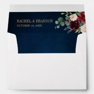 Enveloppe Burgundy Navy Blush Floral Mariage géométrique Env