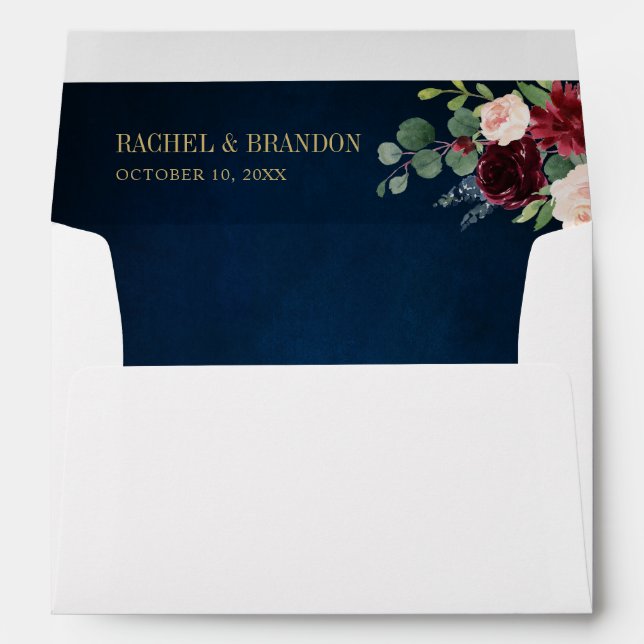 Enveloppe Burgundy Navy Blush Floral Mariage géométrique Env (Dos (Bas))