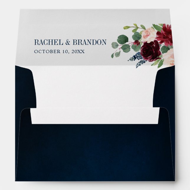 Enveloppe Burgundy Navy Blush Floral Mariage géométrique Env (Dos (Bas))